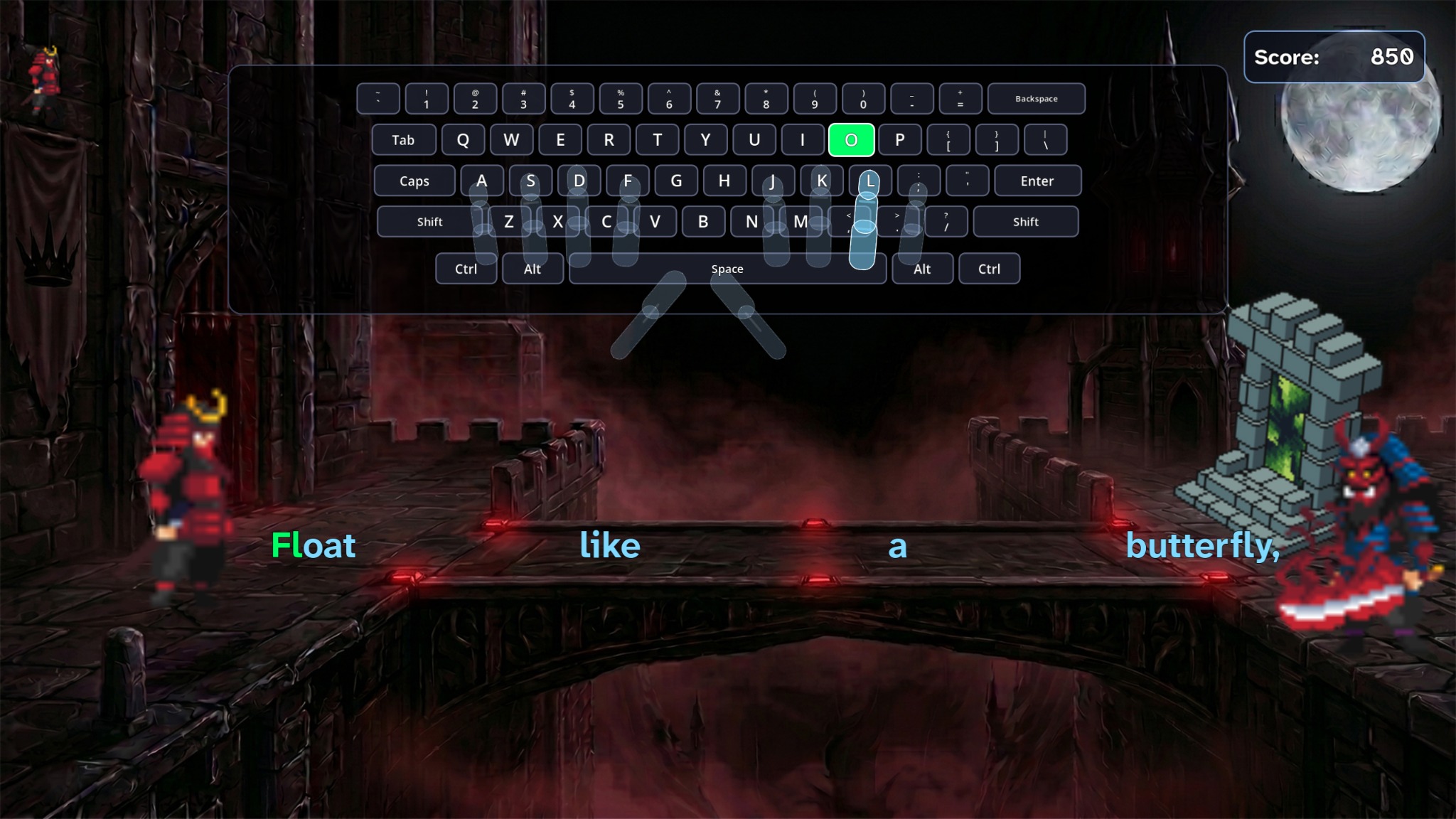 Type Shogun campaign battle with the visual keyboard and transparent hands